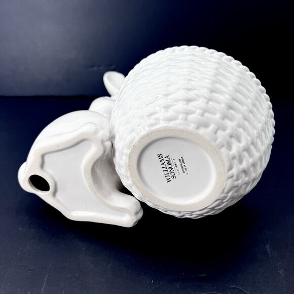 Williams Sonoma Ceramic Bunny Rabbit with Basket and Butterfly Candy Dish - Picture 7 of 8